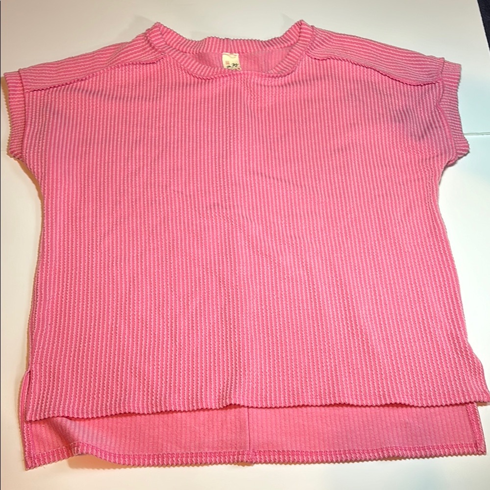 7th Ray Pink Ribbed Short Sleeve Top